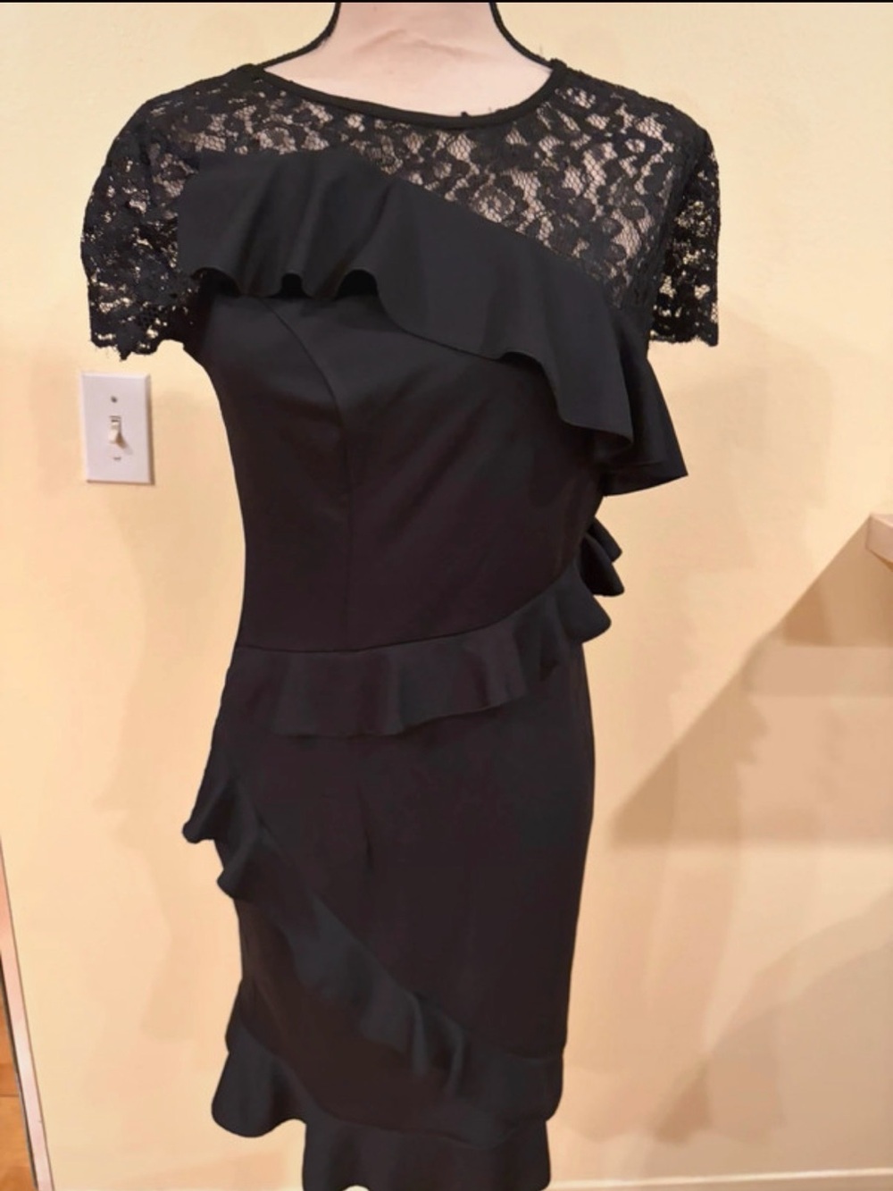 Nordstrom Black Lace Ruffle Midi Dress